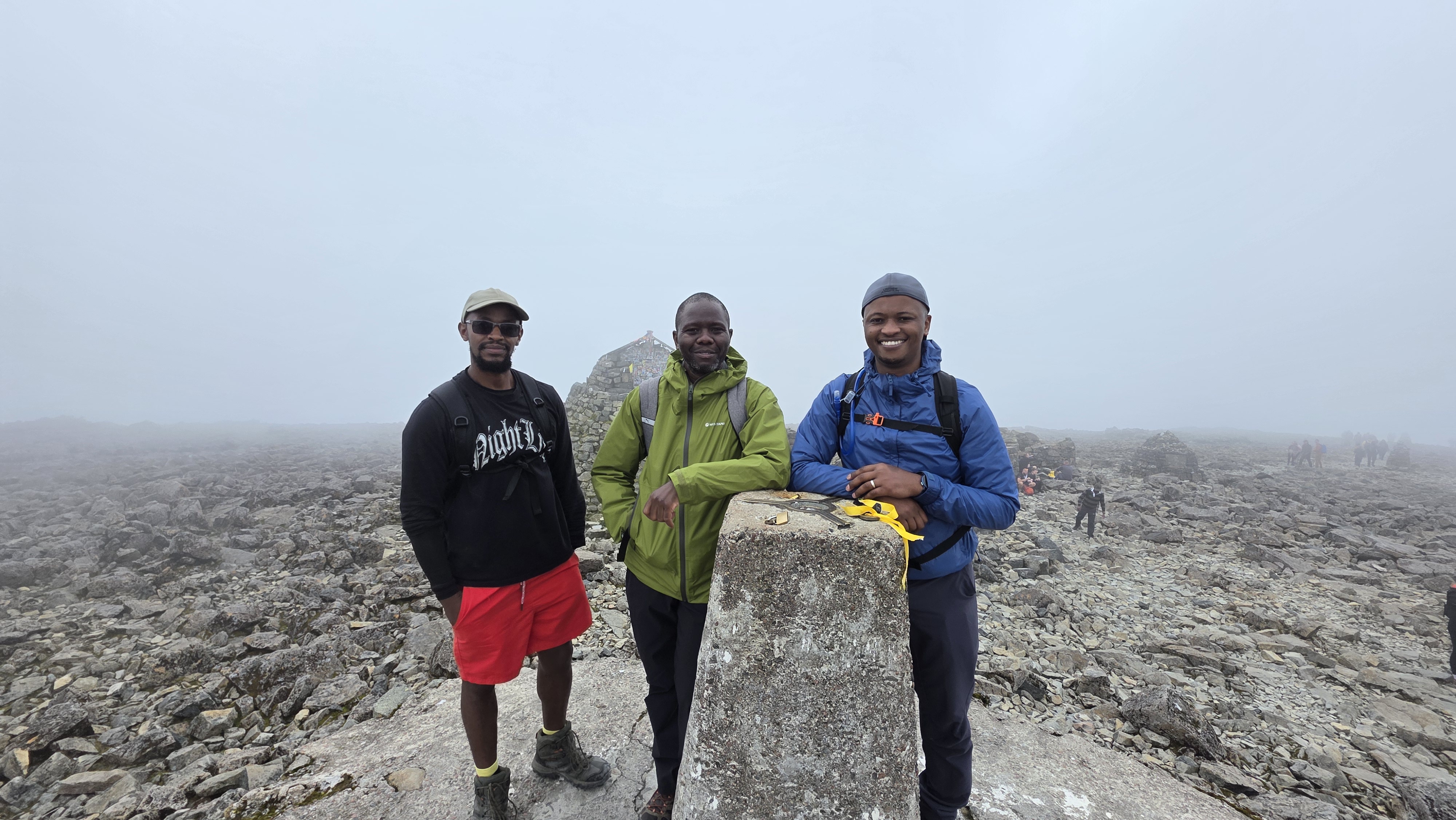 Group photo at the misty summit of Ben Nevis