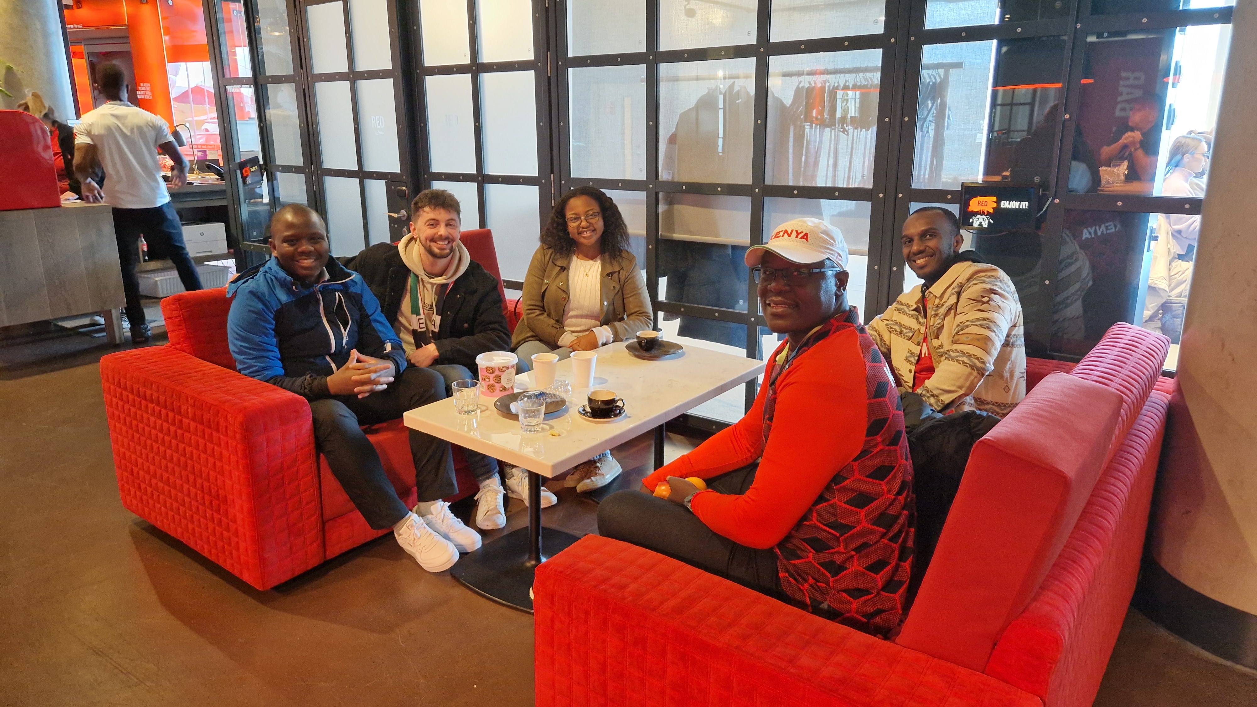 Chilling out with the Kenyan delegation at the hotel cafe